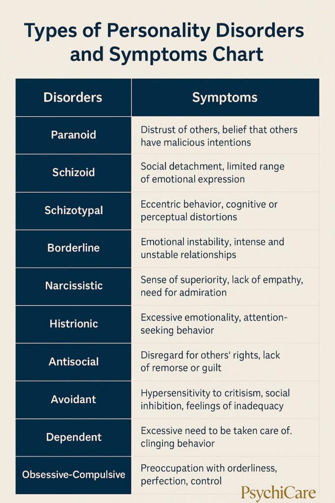 Types of Personality Disorders and Symptoms Chart DSM 5 Clusters Explained PsychiCare