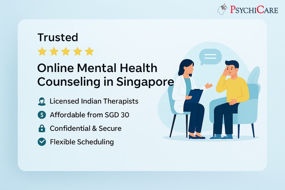 Trusted online mental health counseling in Singapore with licensed Indian therapists, affordable sessions starting at SGD 30, confidential and secure therapy, and flexible scheduling.