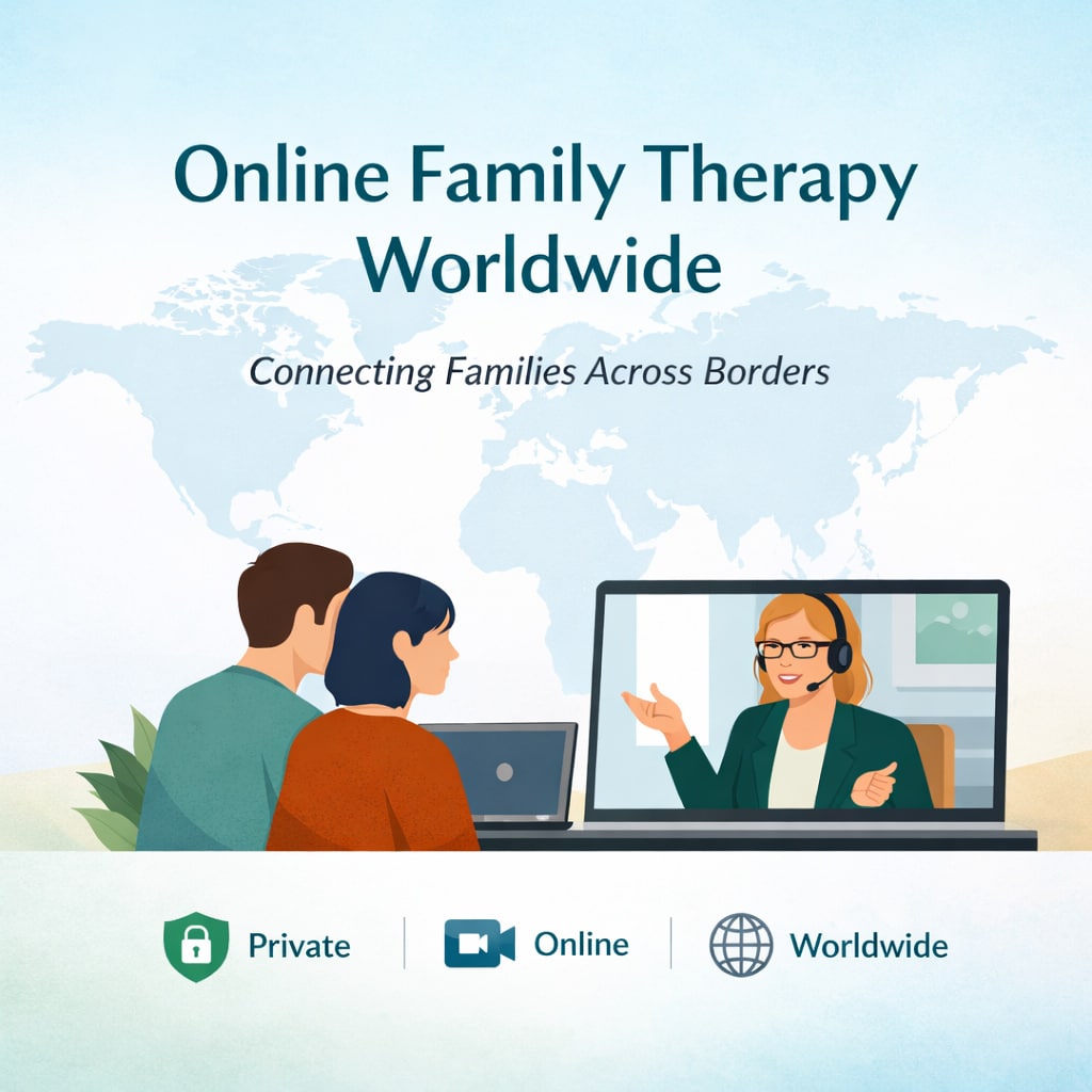 Online family therapy worldwide with secure video sessions connecting families across countries
