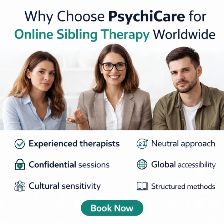 Why choose PsychiCare for online sibling therapy, experienced therapists providing confidential global support for sibling conflict resolution