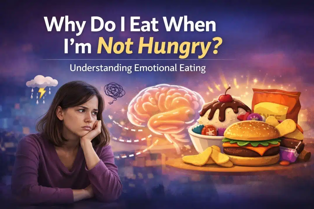 Person feeling stressed and craving junk food despite not being hungry, illustrating emotional eating