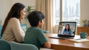 Child and parent attending online child counselling in UAE with an Indian psychologist