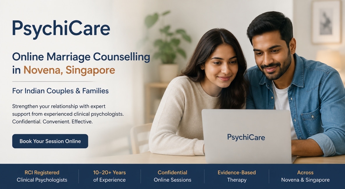 Online marriage counselling in Novena, Singapore for Indian couples, NRIs and families by PsychiCare.