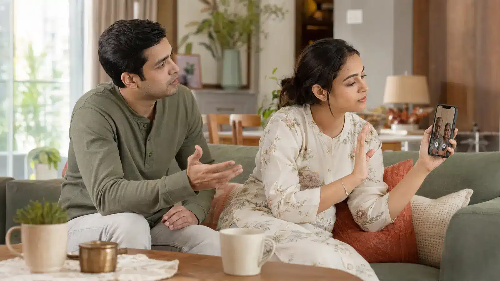 wife prioritising parents over husband Wife prioritising her family during a phone call while her husband feels ignored