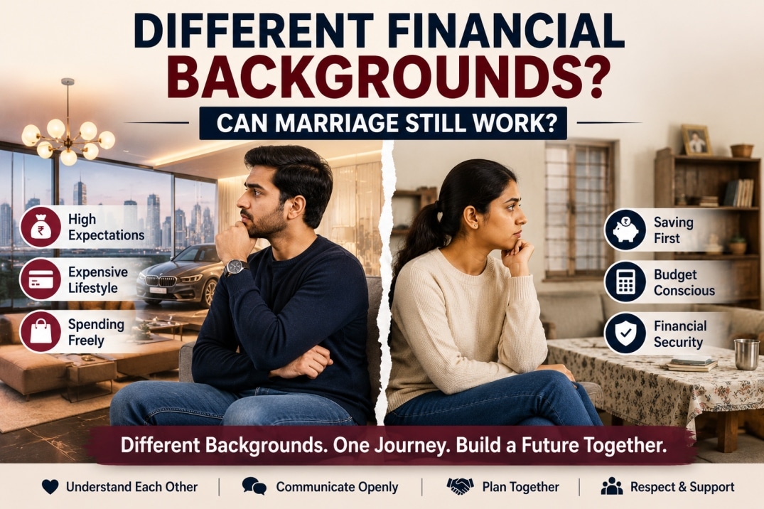 Indian couple struggling with different financial backgrounds in marriage