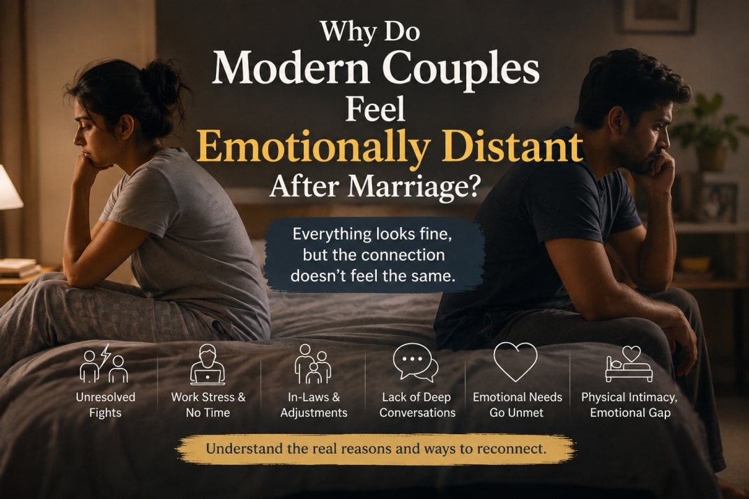 Indian couple feeling emotionally distant after marriage despite living together and maintaining everyday responsibilities