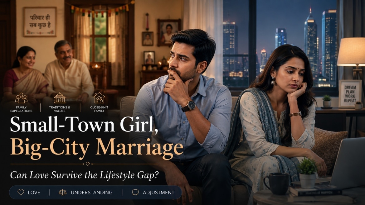 Small-town girl in a big-city marriage facing lifestyle differences, family expectations and adjustment problems after marriage in India