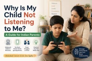 Indian mother talking to a child who is not listening and using a smartphone at home