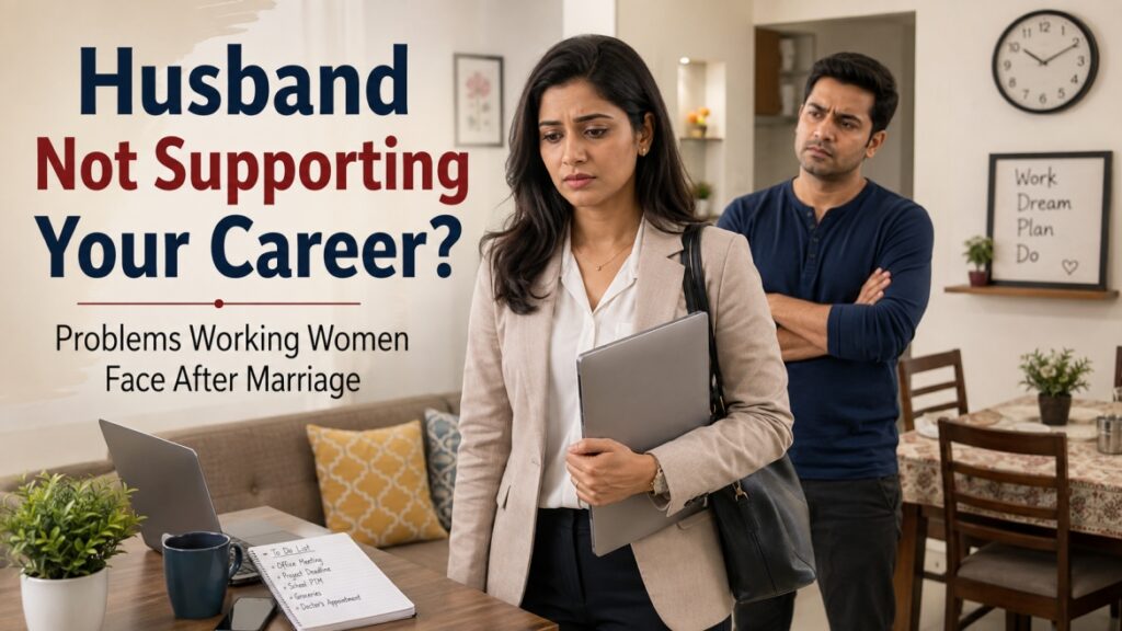 Indian working woman facing career problems because her husband does not support her job after marriage