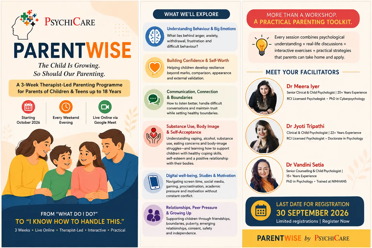Register for the ParentWise live online parenting programme by PsychiCare